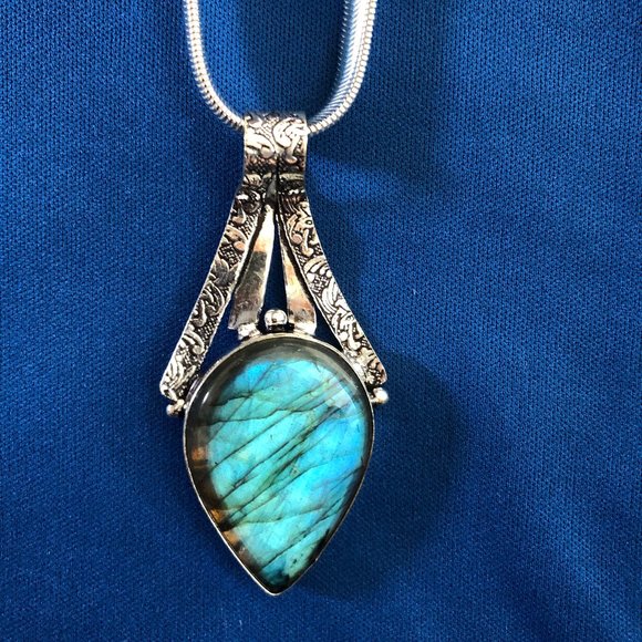 Jewelry - All Handmade Labradorite Stamped 925 Sterling Silver Necklace.